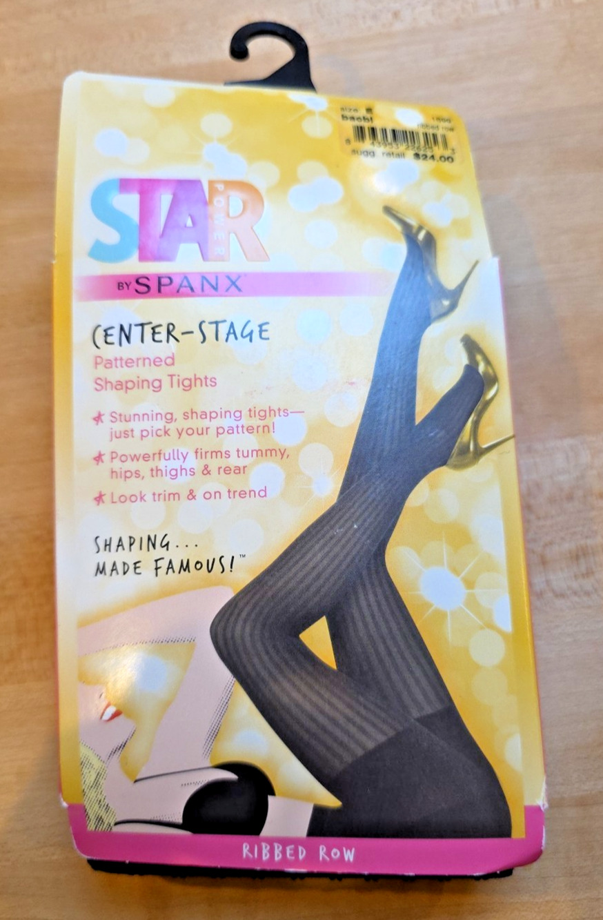 SPANX Star Power Center Stage Ribbed Shaping Tights Black Size E NWT